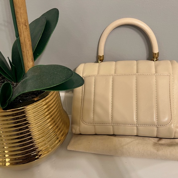 Tory Burch Cream Quilted Top Handle Satchel with Gold Chain - Picture 2 of 8